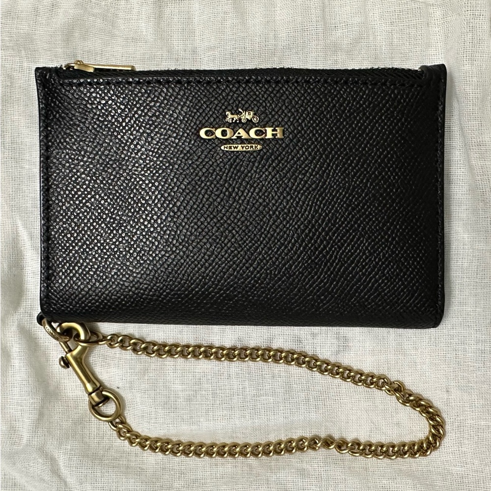 Coach Zip Chain Card Case. Black leather wallet. - Picture 3 of 11